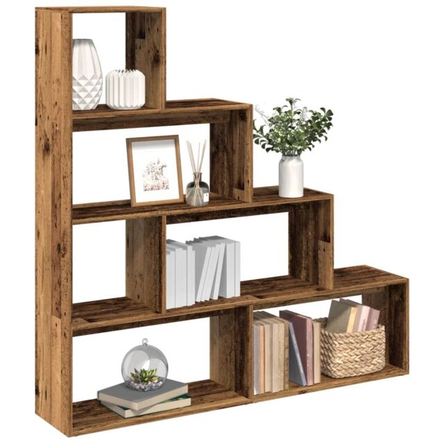 Berkfield Home Room Divider Bookcase 4-Tier Old Wood 143.5x29x143.5 cm Engineered Wood in Brown - image 1