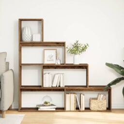 Berkfield Home Room Divider Bookcase 4-Tier Old Wood 143.5x29x143.5 cm Engineered Wood in Brown - thumbnail 3