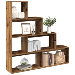 Berkfield Home Room Divider Bookcase 4-Tier Old Wood 143.5x29x143.5 cm Engineered Wood in Brown - thumbnail 1