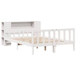 Berkfield Home Bookcase Bed Frame Wax Brown 150x200 cm King Size Solid Wood Pine in White - thumbnail 3