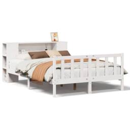 Berkfield Home Bookcase Bed Frame Wax Brown 150x200 cm King Size Solid Wood Pine in White - thumbnail 2