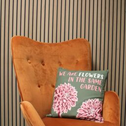 KDMD Printed Cotton Cushion Cover - We are Flowers - Olive, Pink & Natural - (Set of 3) - thumbnail 4