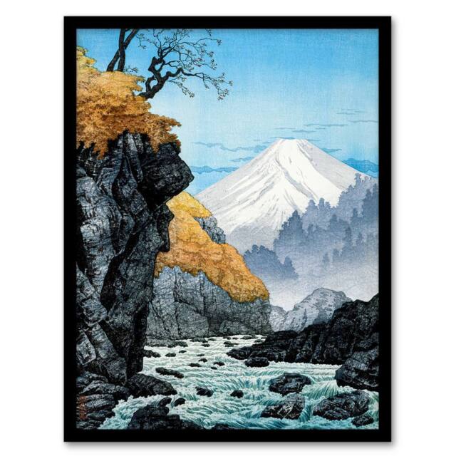 Artery8 Hiroaki Takahashi Framed Wall Art Print Foot Of Mount Ashitaka in Blue - Size: A4 - image 1