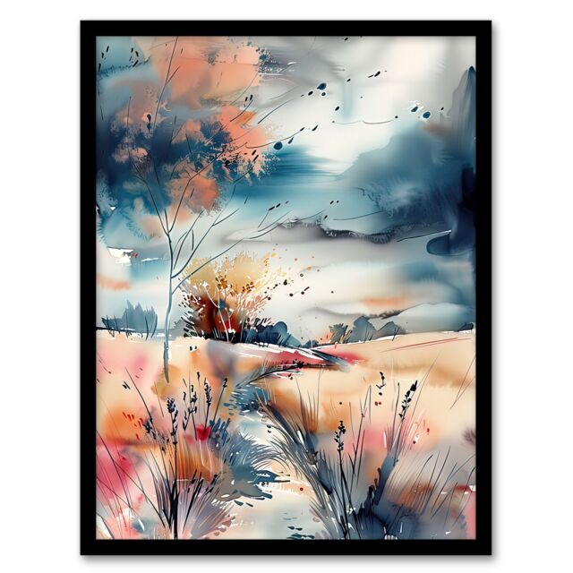 "Artery8 Arles Wheat Fields Storm Clouds Watercolour Framed Art Print - Size: W12"" x H16""" - image 1