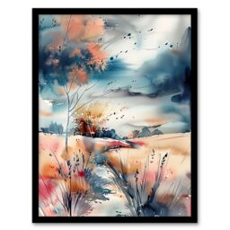 "Artery8 Arles Wheat Fields Storm Clouds Watercolour Framed Art Print - Size: W12"" x H16""" - thumbnail 1