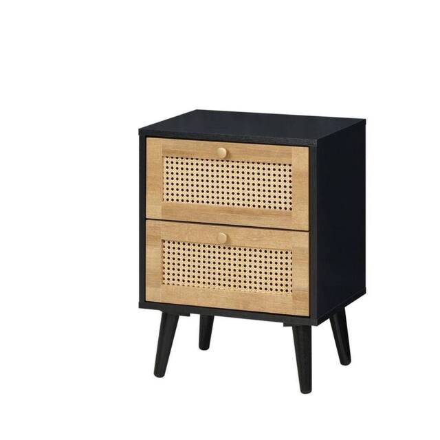 FORGEVIO Black PVC Rattan 2 Drawer Bedside Storage - image 1