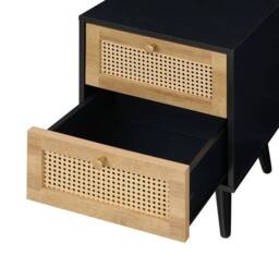 FORGEVIO Black PVC Rattan 2 Drawer Bedside Storage - thumbnail 4