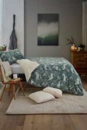 Deyongs Woodland Folk Animal Print Fleece Duvet Cover Set with Cosy Sherpa Reverse in Dark Green - Size: Double - thumbnail 2