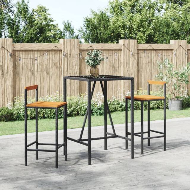 Berkfield Home 3 Piece Garden Bar Set Black Poly Rattan& Solid Wood Acacia - image 1