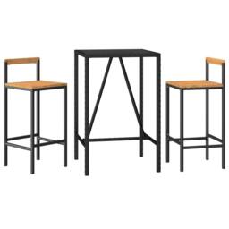 Berkfield Home 3 Piece Garden Bar Set Black Poly Rattan& Solid Wood Acacia - thumbnail 3