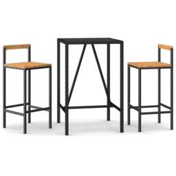 Berkfield Home 3 Piece Garden Bar Set Black Poly Rattan& Solid Wood Acacia - thumbnail 2