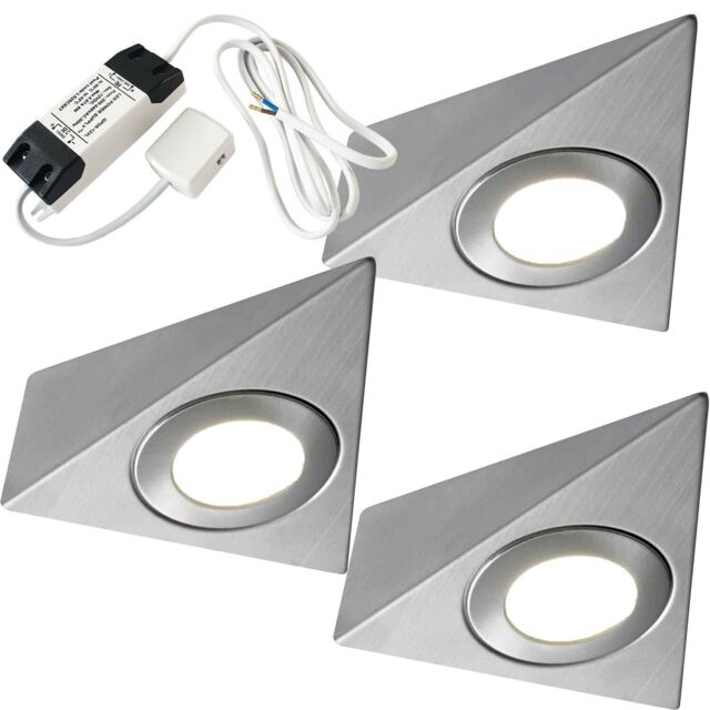 Loops 3x BRUSHED NICKEL Pyramid Surface Under Cabinet Kitchen Light & Driver Kit - Warm White LED in Metallics - image 1