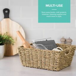 LIVIVO Seagrass Storage Baskets Set of 4 Natural Woven Hampers with Handles Multipurpose Home Organiser - thumbnail 3
