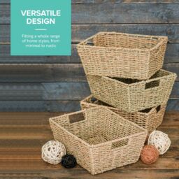 LIVIVO Seagrass Storage Baskets Set of 4 Natural Woven Hampers with Handles Multipurpose Home Organiser - thumbnail 4