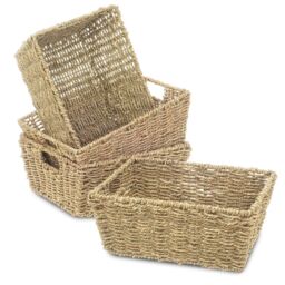 LIVIVO Seagrass Storage Baskets Set of 4 Natural Woven Hampers with Handles Multipurpose Home Organiser - thumbnail 1
