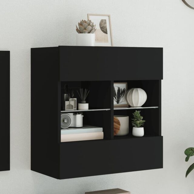 Berkfield Home TV Wall Cabinet with LED Lights Black 58.5x30x60.5 cm - image 1