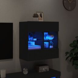 Berkfield Home TV Wall Cabinet with LED Lights Black 58.5x30x60.5 cm - thumbnail 4