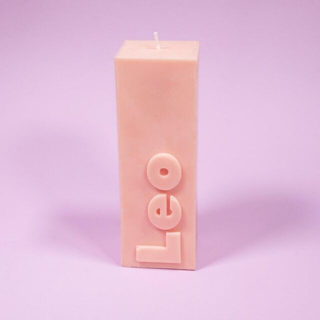 Flamingo Candles Leo Zodiac Block Pillar Candle in Peach