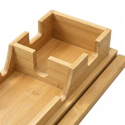 Levede Sofa Arm Tray Table 2 in 1 Bamboo Couch Armrest Organiser Cup Mug Hold in Natural - thumbnail 5