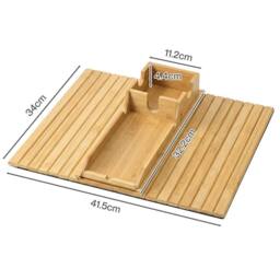 Levede Sofa Arm Tray Table 2 in 1 Bamboo Couch Armrest Organiser Cup Mug Hold in Natural - thumbnail 4