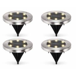 Gardenwize Pack of 4 Solar Deck Lights with Bright White LEDs in Silver - thumbnail 1