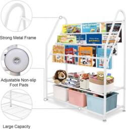 Huhote Kids Bookshelf Children Bookcase Book Toy Storage for Bedroom Playroom in White - thumbnail 4