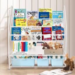 Huhote Kids Bookshelf Children Bookcase Book Toy Storage for Bedroom Playroom in White - thumbnail 5
