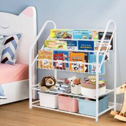 Huhote Kids Bookshelf Children Bookcase Book Toy Storage for Bedroom Playroom in White - thumbnail 1