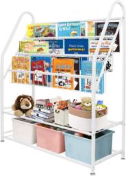 Huhote Kids Bookshelf Children Bookcase Book Toy Storage for Bedroom Playroom in White - thumbnail 2