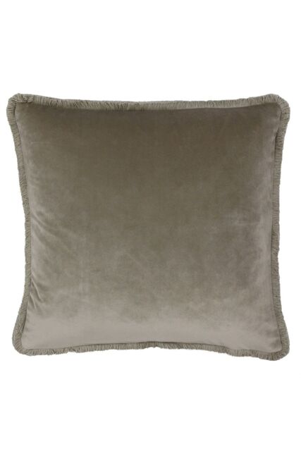 Paoletti Freya Fringed Soft Velvet Cushion in Taupe - Size: 45 cm x 45 cm - image 1