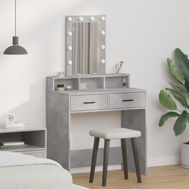 Berkfield Home Makeup Table with LED Lights - Concrete Grey, 79x41x140 cm in Grey - Size: 79 x 41 x 140 cm - image 1