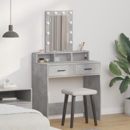 Berkfield Home Makeup Table with LED Lights - Concrete Grey, 79x41x140 cm in Grey - Size: 79 x 41 x 140 cm - thumbnail 1