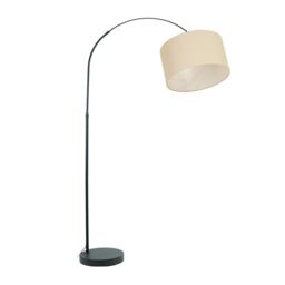ValueLights Louis Black Arched Curved Floor Lamp with Fabric Drum Lamp Shade in Natural - thumbnail 2