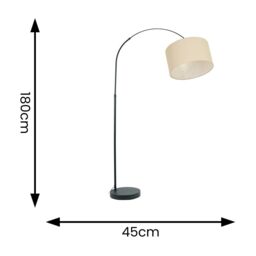 ValueLights Louis Black Arched Curved Floor Lamp with Fabric Drum Lamp Shade in Natural - thumbnail 4