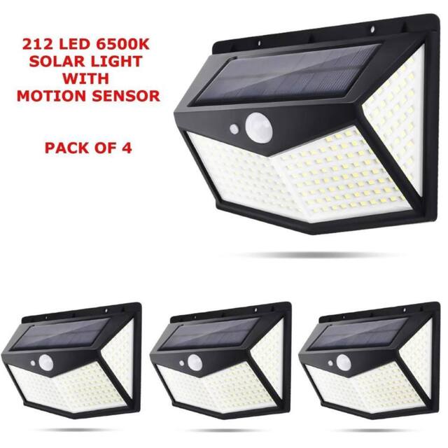FLAVORA LED Solar Wall Lights 212 LED PIR Motion Sensor Security Lamps 4 Pack in Black - image 1