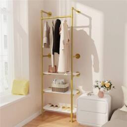 Kelvenix Wall Mounted Industrial Pipe Clothing Rack Hanging in Gold - thumbnail 5