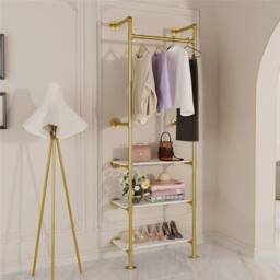 Kelvenix Wall Mounted Industrial Pipe Clothing Rack Hanging in Gold - thumbnail 3