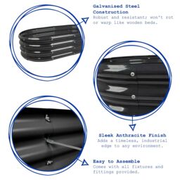 Harbour Housewares Raised Garden Bed - Rounded Bottomless Galvanised Steel Planter 180 x 90cm in Black - Size: 180 x 90 cm - thumbnail 2