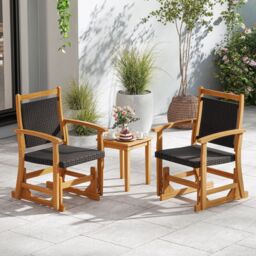 Gymax Outdoor Glider Chair Acacia Wood Porch Glider With Rattan Seat in Brown - thumbnail 9