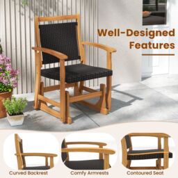 Gymax Outdoor Glider Chair Acacia Wood Porch Glider With Rattan Seat in Brown - thumbnail 8