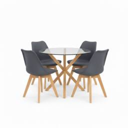 KOSY KOALA Round Glass Dining Table Set With 4 grey plastic Chairs Furniture - thumbnail 2