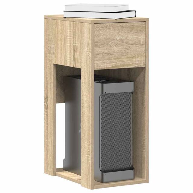 Berkfield Home Computer Tower Stand with Drawer Sonoma Oak 30x44x74 cm in Light Brown - Size: 30 x 44 x 74 cm - image 1