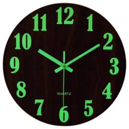 VOGREX 30cm Glow In Dark Wooden Wall Clock Silent Quartz Indoor Decor in Brown - thumbnail 2