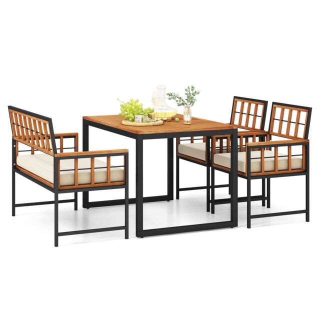 Gymax 4PCS Acacia Wood Patio Dining Set Outdoor Rectangular Table & Chairs in Light Brown - Size: 4 Pack - image 1
