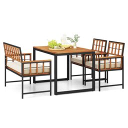 Gymax 4PCS Acacia Wood Patio Dining Set Outdoor Rectangular Table & Chairs in Light Brown - Size: 4 Pack - thumbnail 1