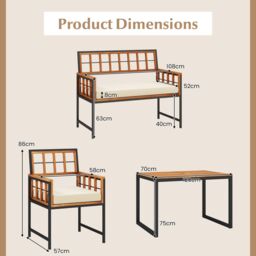 Gymax 4PCS Acacia Wood Patio Dining Set Outdoor Rectangular Table & Chairs in Light Brown - Size: 4 Pack - thumbnail 3