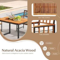 Gymax 4PCS Acacia Wood Patio Dining Set Outdoor Rectangular Table & Chairs in Light Brown - Size: 4 Pack - thumbnail 2