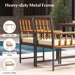 Gymax 4PCS Acacia Wood Patio Dining Set Outdoor Rectangular Table & Chairs in Light Brown - Size: 4 Pack - thumbnail 5