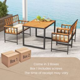 Gymax 4PCS Acacia Wood Patio Dining Set Outdoor Rectangular Table & Chairs in Light Brown - Size: 4 Pack - thumbnail 7