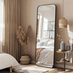 OHS Rounded Freestanding Mirror Framed Full Length Living Room Bedroom in Black - thumbnail 1